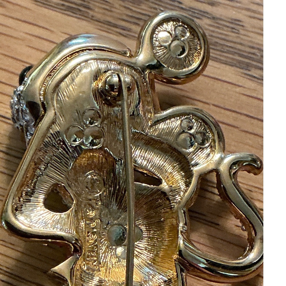 Disney Swarovski Mickey Mouse Rhinestone Enamel Brooch Pin Gold Tone Sparkling - Picture 4 of 4